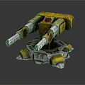Yellow And Gray Twin Barrel Mechanical Turret With Metallic Circular Base