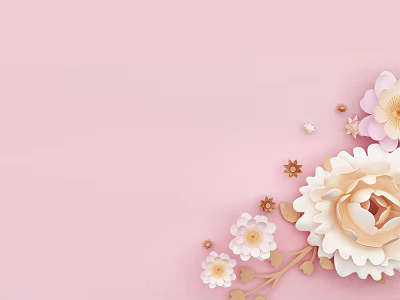 Delicate Paper Flowers Arrangement With Gold Accents And Small Decorative Stars On Soft Pink Background 3d model