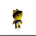 Yellow Plush Toy Cute Cartoon Character White Belly Standing Against Blue Wall With Smile