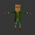 Cartoon Character With Orange Square Head Green Coat Blue Ripped Jeans Red Boots Black Gloves