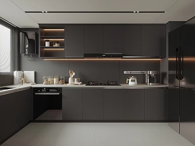 Modern Kitchen Interior Design With Dark Cabinets Open Layout Island Counter And Appliances 3d model