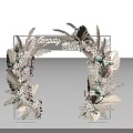 Decorative Event Archway With Palm Leaves Pink White Flowers And Metal Grid Frame