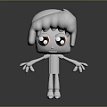 3D Cartoon Character With White Body Big Brown Eyes Creamy Hair On Reflective Black Background
