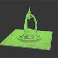 Scenic Landscape Showcasing Circular Fountain With Green Moss Metal Spire And Stone Pavement