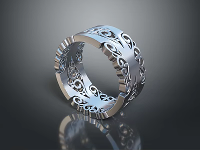 Elegant Silver Fashion Ring With Intricate Cutout Patterns And Stylish Design 3d model