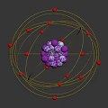 Atomic Structure Model With Purple Blue Core And Golden Orbits Red Electrons