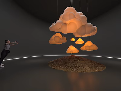 Interactive Cloud Shaped Illuminated Art Installation In Gallery Exhibition With Dirt Mound 3d model