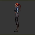 Game and Movie Character with Red Hair Blue Jacket White Top Green Accessory Dark Pants