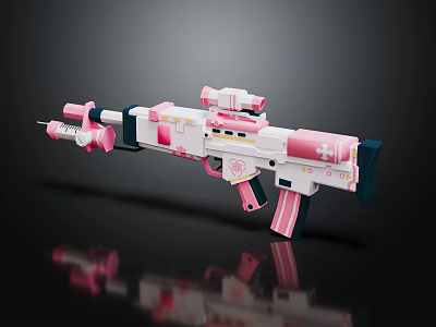 Pink And White Toy Gun Model With Scope And Decorative Elements 3d model