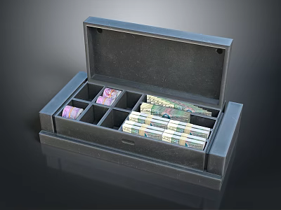 Black Storage Box Open with Multiple Compartments Organizing Cash Cards and Daily Household Items 3d model