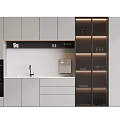 Modern Kitchen Wine Cabinet Design With Glass Doors And LED Lighting Storing Wine Bottles And Glasses