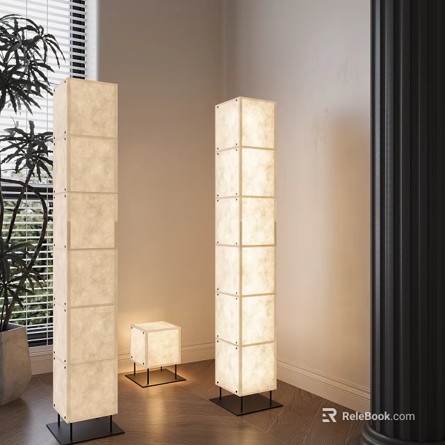 Modern Lighting Combination With Layered Floor Lamps And Small Square Table Lamp For Contemporary Interior 3d model 