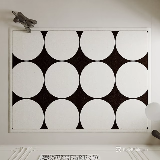 Square Rug With Black And White Large Circles Pattern 3d model 
