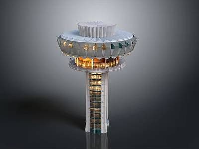 Modern Tower Building Design With Circular Top Structure And Illuminated Glass Windows 3d model