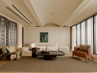 Modern Living Room Interior Design With Sofa Armchair Coffee Table Rug And Artwork 3d model