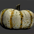Fresh White and Yellow Striped Pumpkin with Green Spots and Round Shape