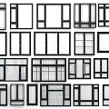 Different Window Styles With Black Frames And Multiple Glass Panel Designs 3d model