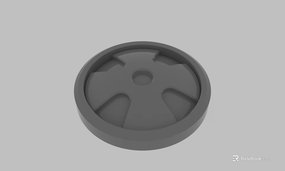 Gray Circular Mechanical Wheel With Central Hole And Spoke Patterns 3d model 