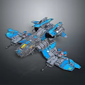 Futuristic Scifi Spacecraft Model with Blue Gray Intricate Structure for Cosmic Exploration Missions