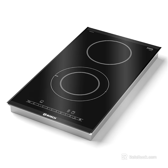 Modern Black Glass Induction Cooktop With Two Burners And Control Buttons 3d model 
