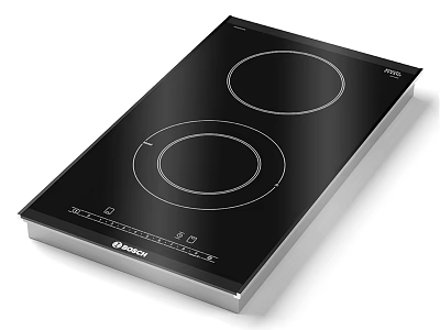 Modern Black Glass Induction Cooktop With Two Burners And Control Buttons 3d model