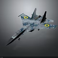 Detailed Camouflaged Military Fighter Aircraft With Yellow Wing Badges In 3D Rendering