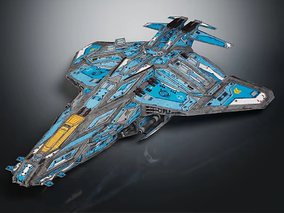 Futuristic Sci Fi Spaceship Model With Blue And Gray Detailed Structure Design 3d model