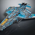 Futuristic Sci Fi Spaceship Model With Blue And Gray Detailed Structure Design 3d model