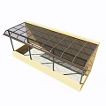 Brown Curved Carport Covering White Sports Cars In Outdoor Parking With Green Trees