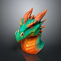 Vibrant Dragon Head Sculpture With Horns Spikes And Green Orange Design