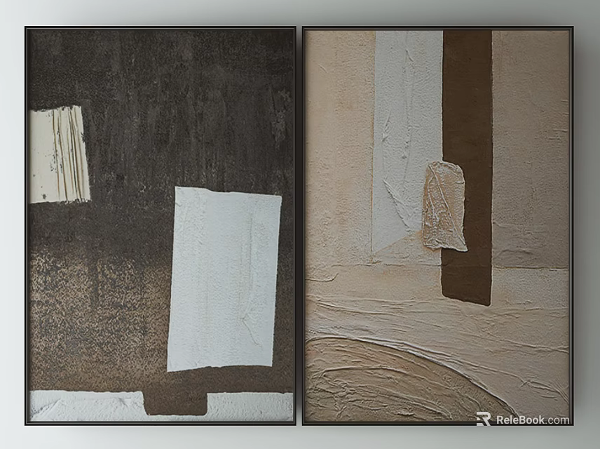 Modern Abstract Paintings With Brown Beige Textured Patterns And Geometric Shapes 3d model