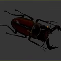 Red and Dark Stag Beetle With Large Mandibles On Gray Background Close Up View