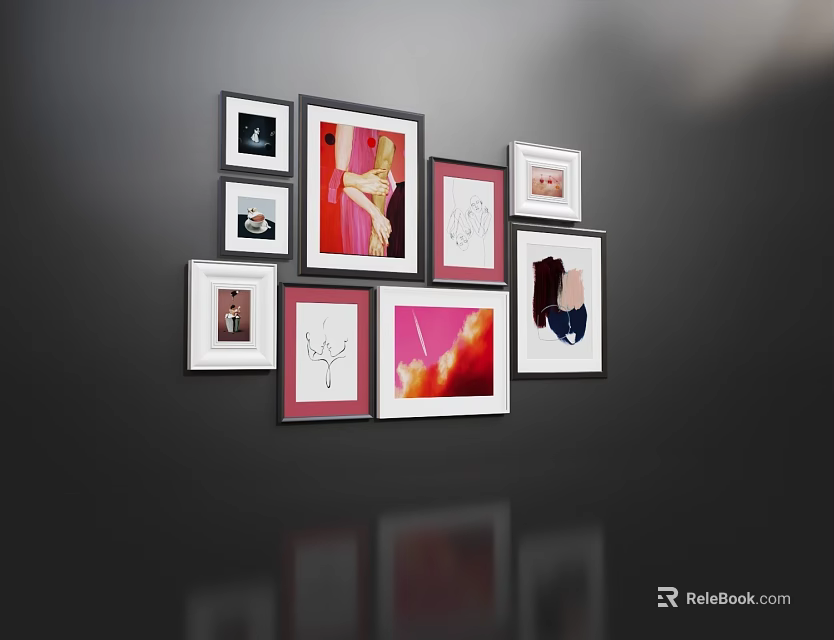 Modern Photo Wall With Framed Pictures Various Artworks And Home Decor 3d model 