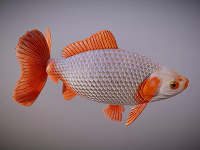 Vibrant Aquatic Animal With Silver Body Orange Fins Tail And Red Eyes 3d model