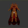 Fantasy Warrior Armor With Red And Gold Decorative Elements And Long Cloak