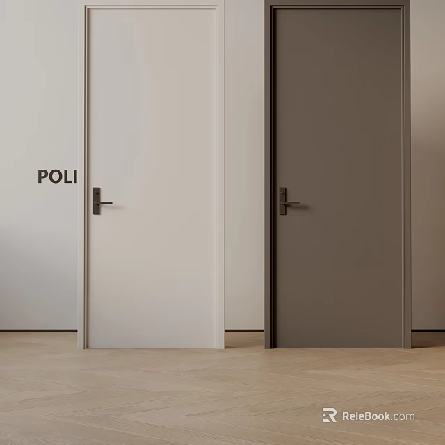 Modern White And Gray Hinged Doors With Black Handles In Interior Design 3d model 
