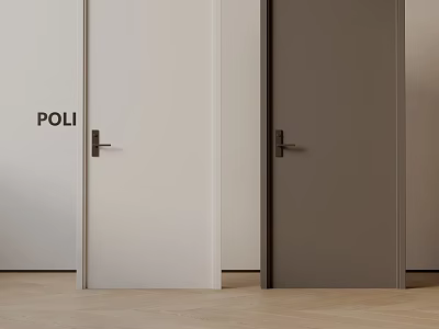 Modern White And Gray Hinged Doors With Black Handles In Interior Design 3d model