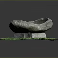 Rustic Weathered Stone Basin Placed On Lush Green Grass Ground