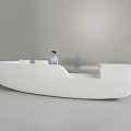 Modern White Reception Desk With Curved Design And Staff Working 3d model
