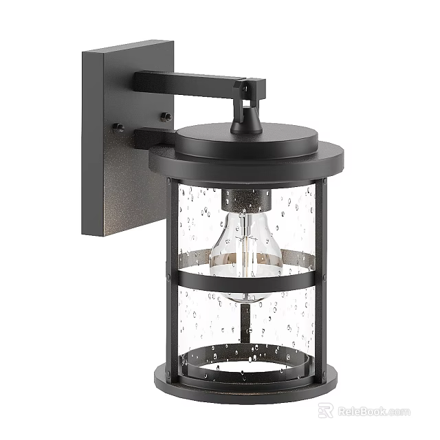 Black Metal Wall Light With Glass Shade Open Frame And Exposed Bulb Design 3d model 