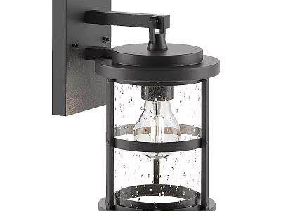 Black Metal Wall Light With Glass Shade Open Frame And Exposed Bulb Design 3d model