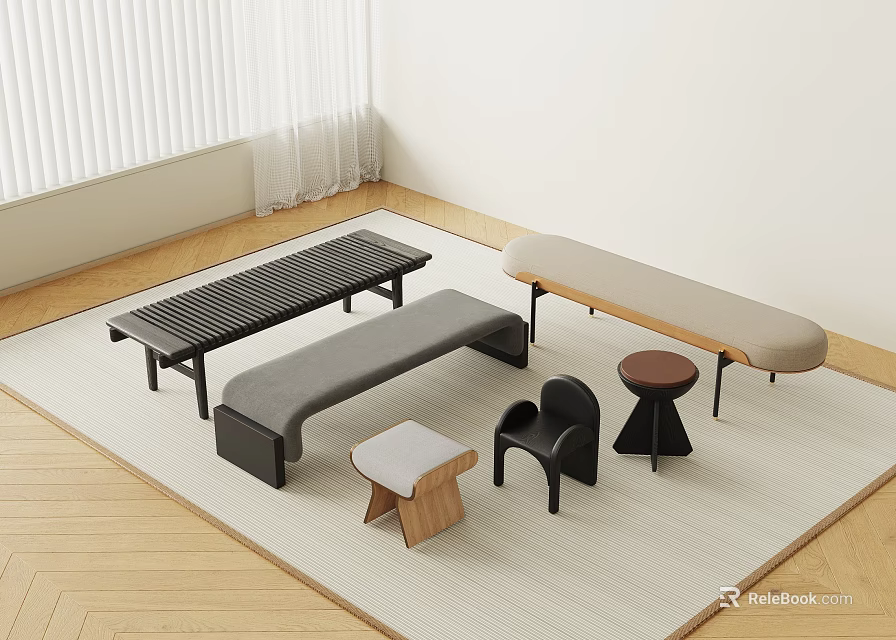 Various Modern Stools and Benches in Different Styles for Minimalist Room 3d model 
