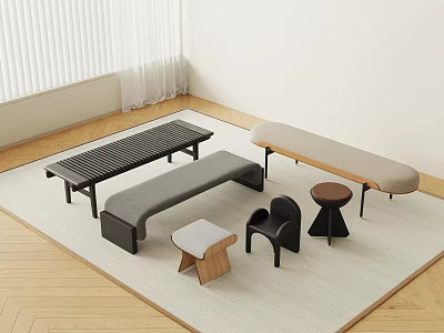 Various Modern Stools and Benches in Different Styles for Minimalist Room 3d model