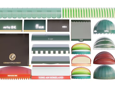 Various Styles And Colors Of Awnings For Outdoor Home And Commercial Design 3d model