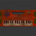 Red Electronic Keyboard Instrument With White Black Keys And Artistic Control Design