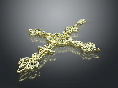 Ornate Golden Cross Pendant With Intricate Filigree Design For Fashion Accessories 3d model