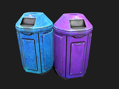 Blue And Purple Public Trash Bins With Lids For Outdoor Waste Disposal 3d model