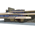 Modern Office Building With Large Windows Mountain View And Green Grass