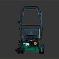 Green Lawn Mower With Black Handle Yellow Wheels And Bottom Engine