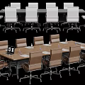 Modern Conference Table With Brown Tabletop Brown Rolling Chairs Laptop And Water Glasses